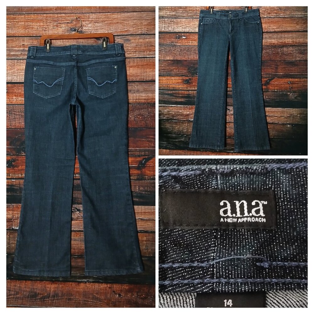 ANA Jeans 14 Modern Fit Flare Leg Mid Rise Dark Wash Denim Stretch